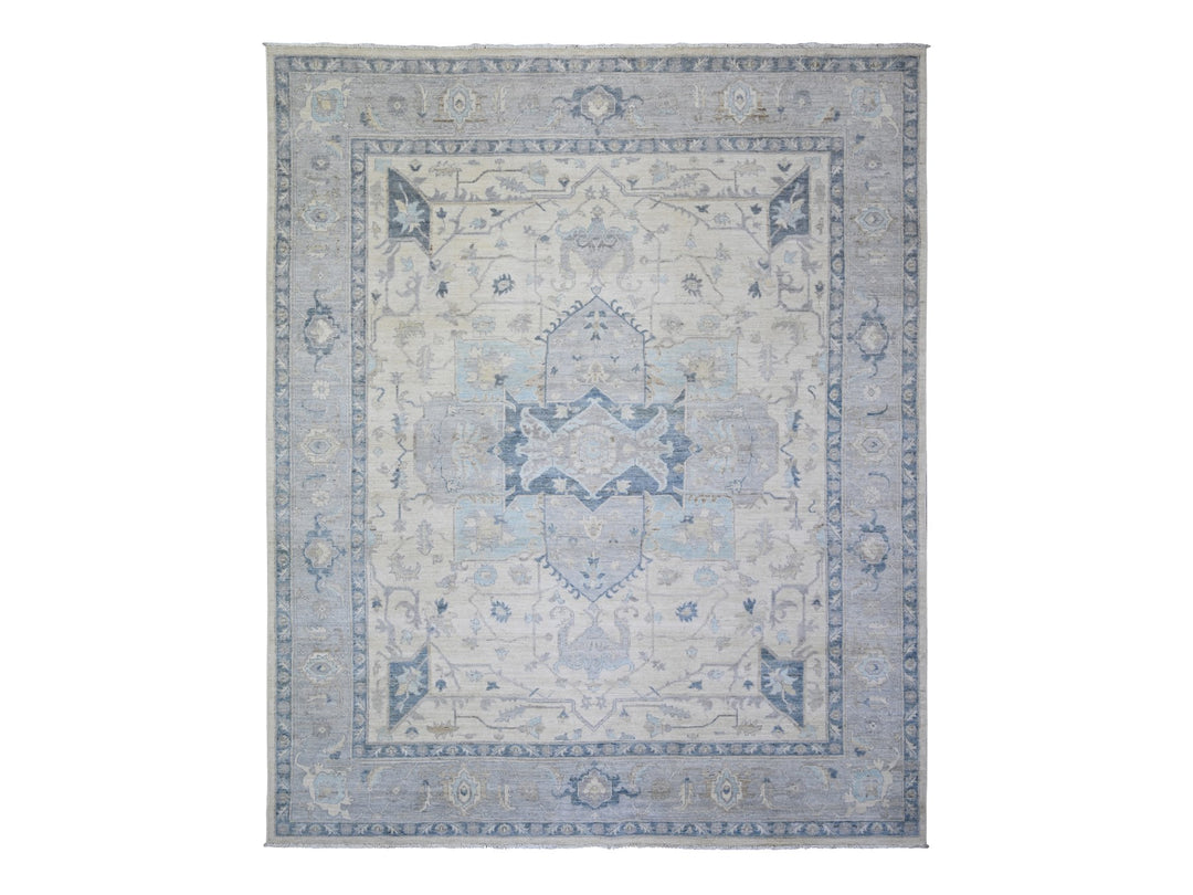 7'10" x 9'7" New Hand Knotted Ivory Wool Rectangle Oriental Rug - MOA10273279