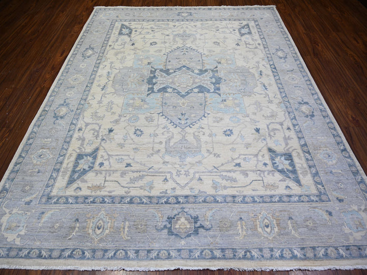 7'10" x 9'7" New Hand Knotted Ivory Wool Rectangle Oriental Rug - MOA10273279
