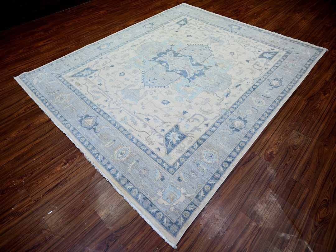 7'10" x 9'7" New Hand Knotted Ivory Wool Rectangle Oriental Rug - MOA10273279