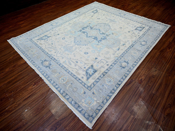 7'10" x 9'7" New Hand Knotted Ivory Wool Rectangle Oriental Rug - MOA10273279