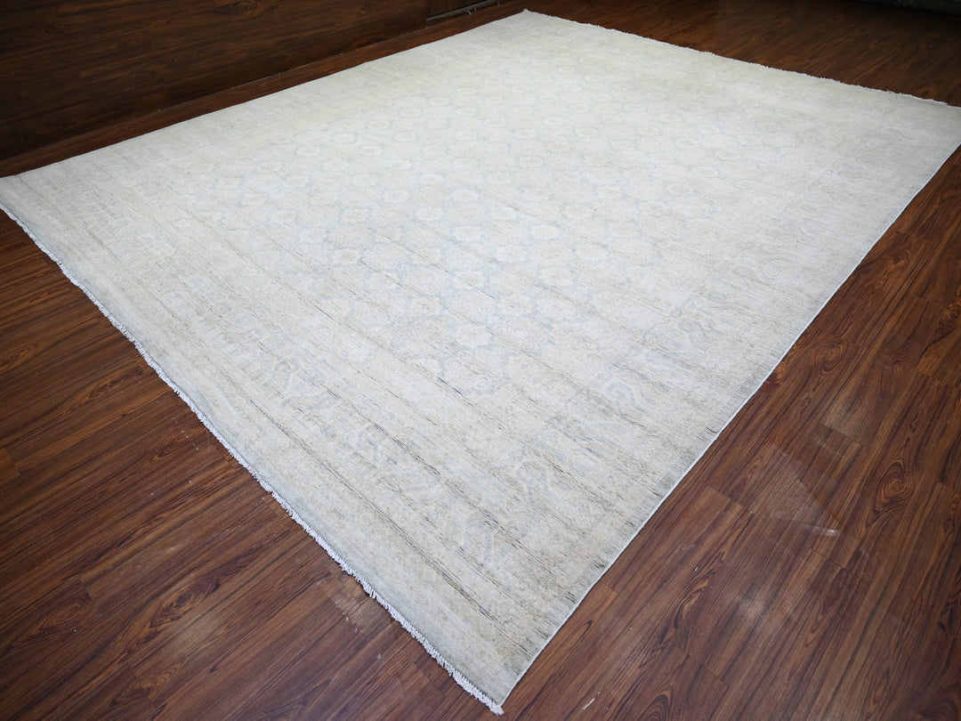 11'9" x 14'3" New Hand Knotted Grey Wool Rectangle Oriental Rug - MOA10273280