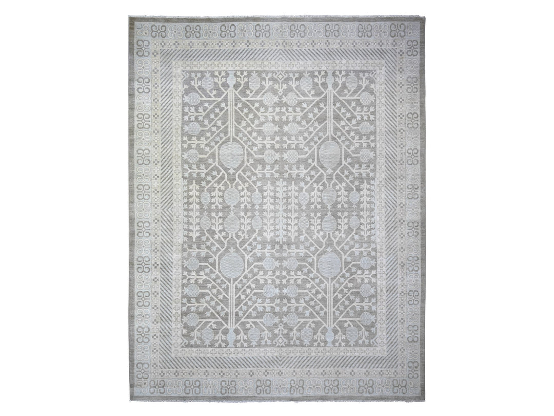 11'2" x 14'3" New Hand Knotted Grey Wool Rectangle Oriental Rug - MOA10273281