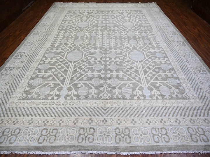11'2" x 14'3" New Hand Knotted Grey Wool Rectangle Oriental Rug - MOA10273281
