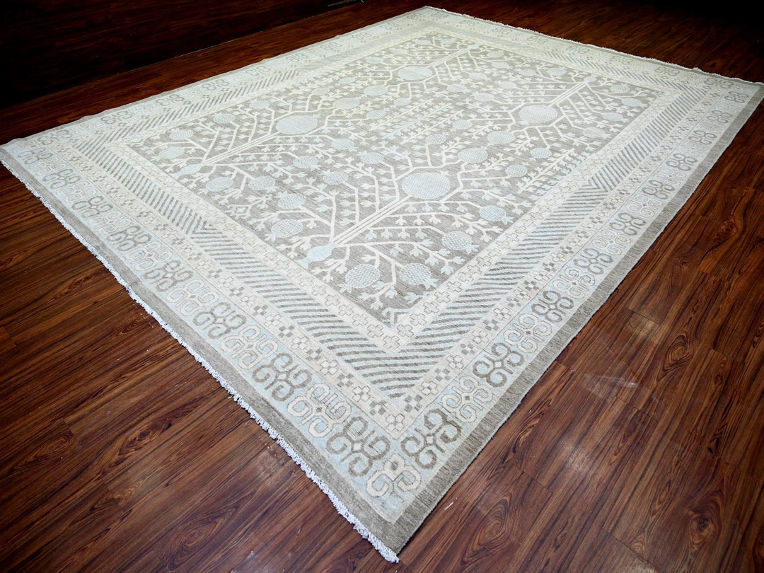 11'2" x 14'3" New Hand Knotted Grey Wool Rectangle Oriental Rug - MOA10273281