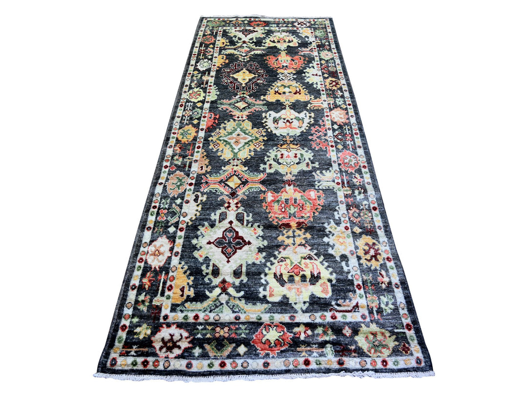 4'4" x 9'6" New Hand Knotted Black Wool Runner Oriental Rug - MOA10273295