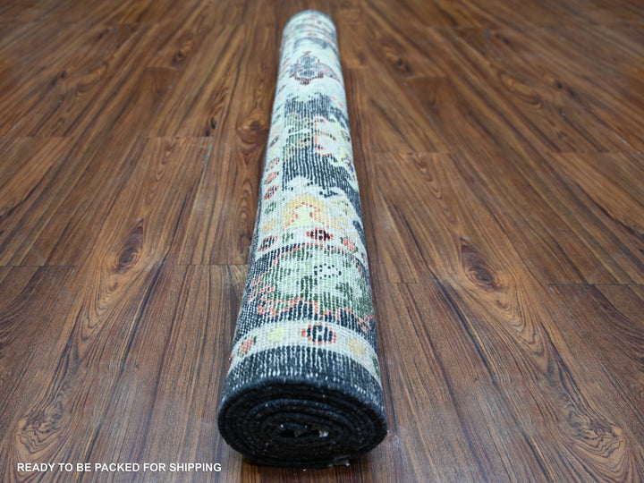 4'4" x 9'6" New Hand Knotted Black Wool Runner Oriental Rug - MOA10273295