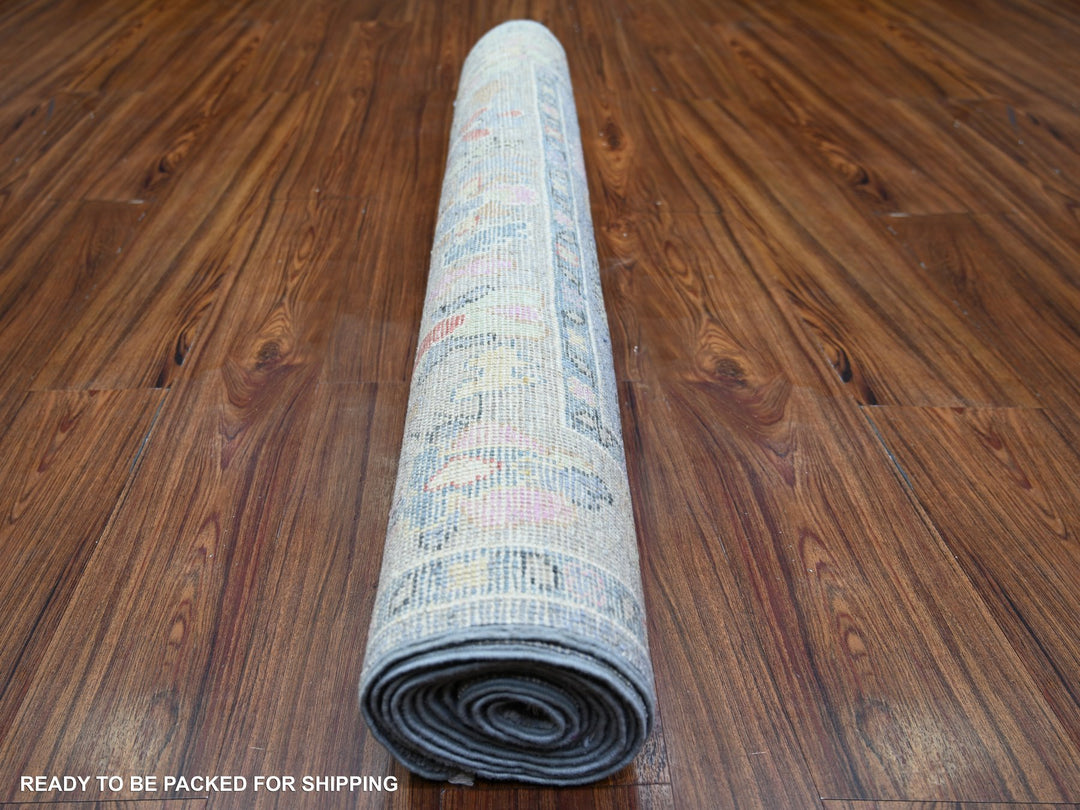 4'0" x 11'7" New Hand Knotted Grey Wool Runner Oriental Rug - MOA10273296