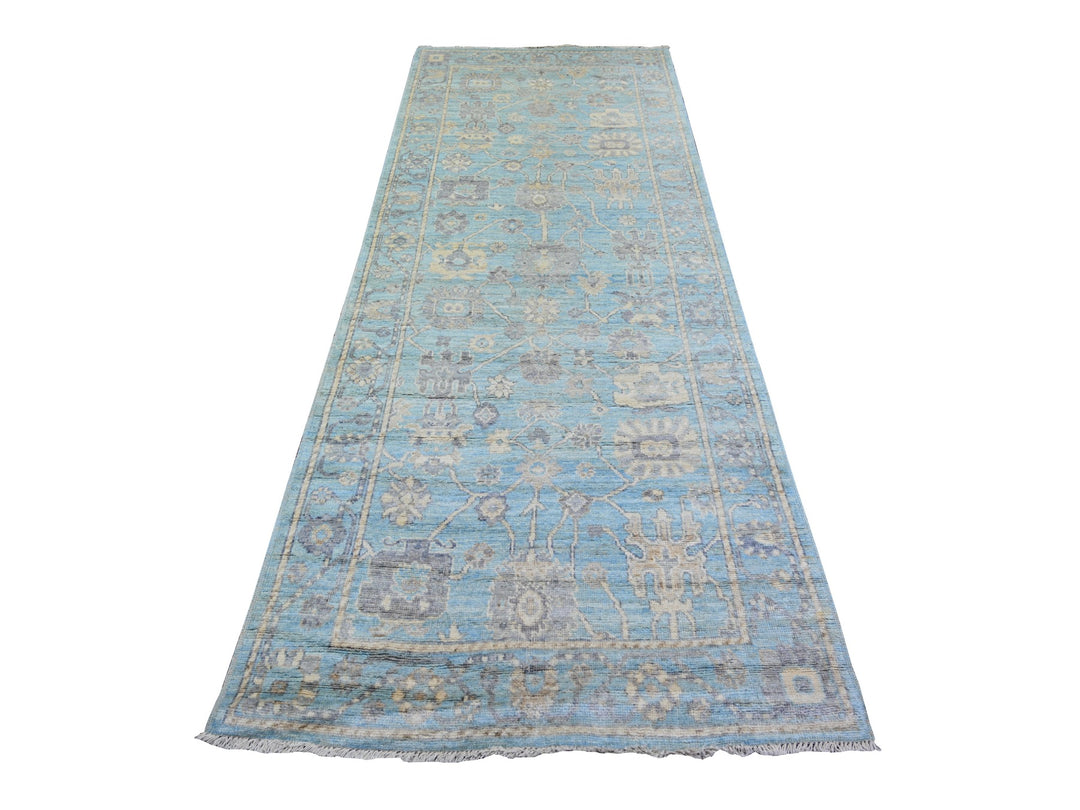 4'0" x 10'1" New Hand Knotted Blue Wool Runner Oriental Rug - MOA10273297