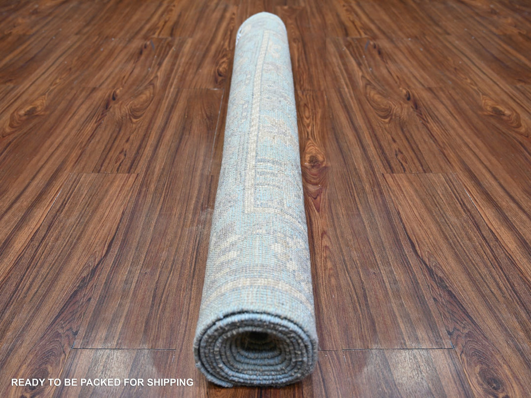 4'0" x 10'1" New Hand Knotted Blue Wool Runner Oriental Rug - MOA10273297