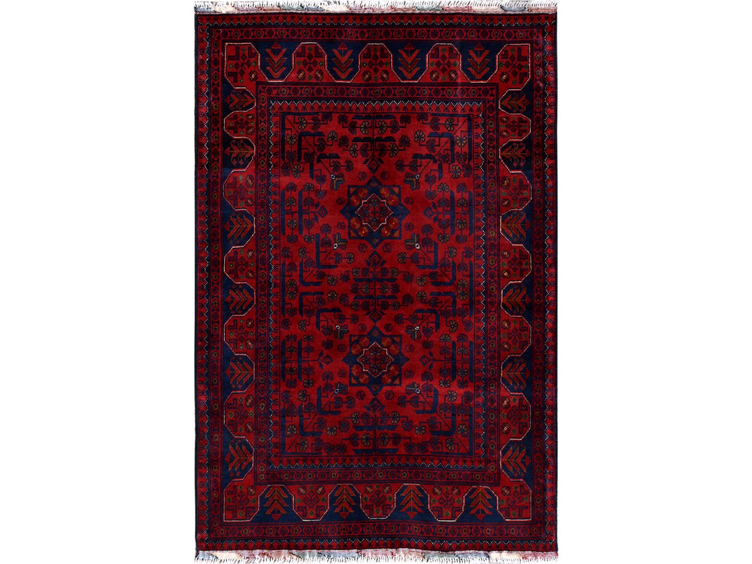 3'3" x 4'10" New Hand Knotted Red Wool Rectangle Oriental Rug - MOA102732