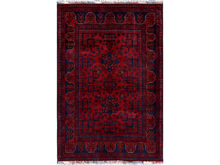 3'3" x 4'10" New Hand Knotted Red Wool Rectangle Oriental Rug - MOA102732