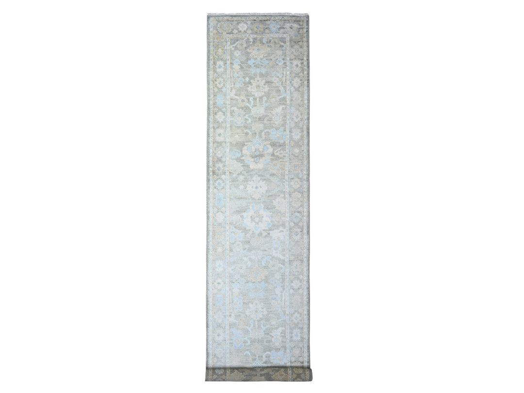 3'0" x 15'9" New Hand Knotted Grey Wool Runner Oriental Rug - MOA10273300
