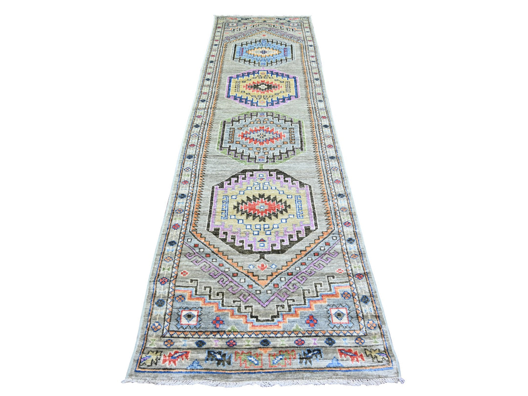 3'1" x 11'9" New Hand Knotted Brown Wool Runner Oriental Rug - MOA10273313