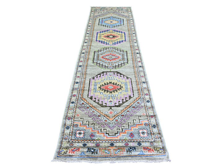 3'1" x 11'9" New Hand Knotted Brown Wool Runner Oriental Rug - MOA10273313