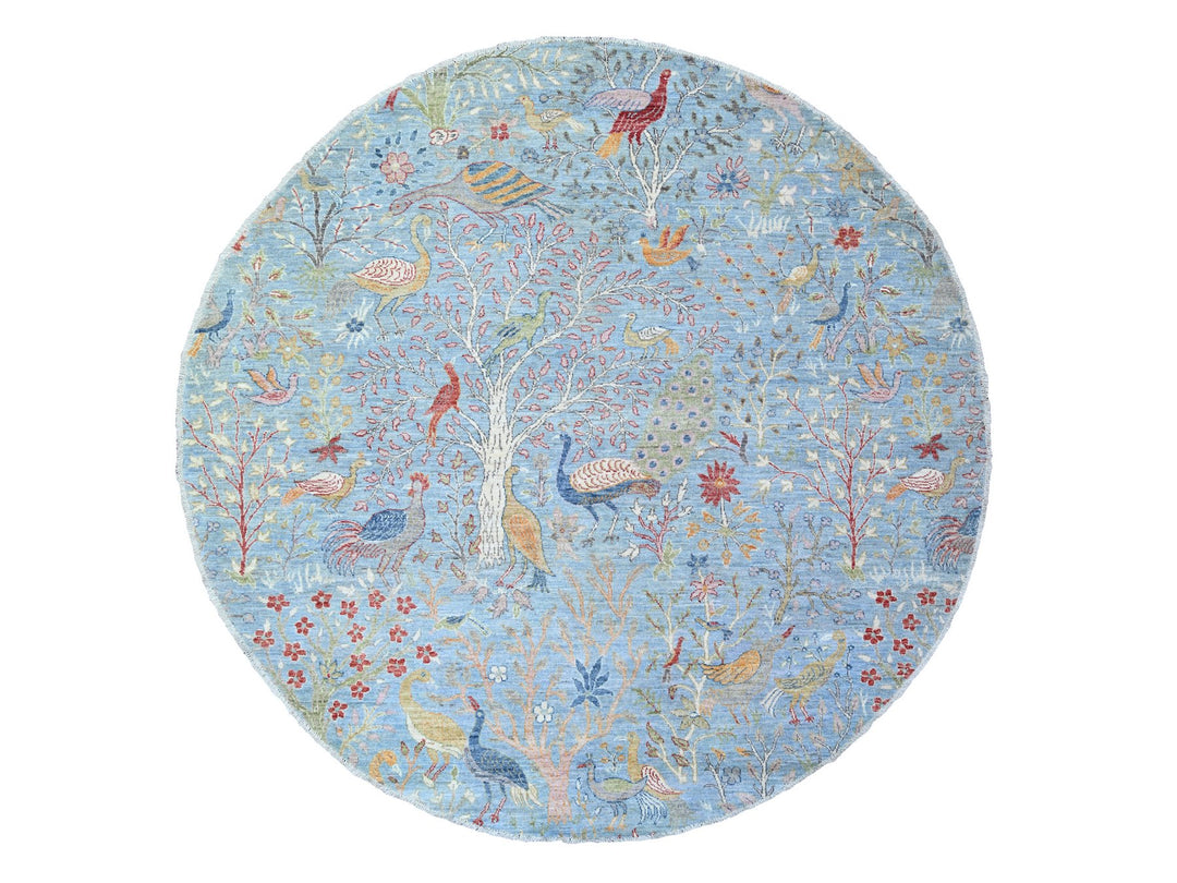 8'0" x 8'3" New Hand Knotted Blue Wool Round Oriental Rug - MOA10273324