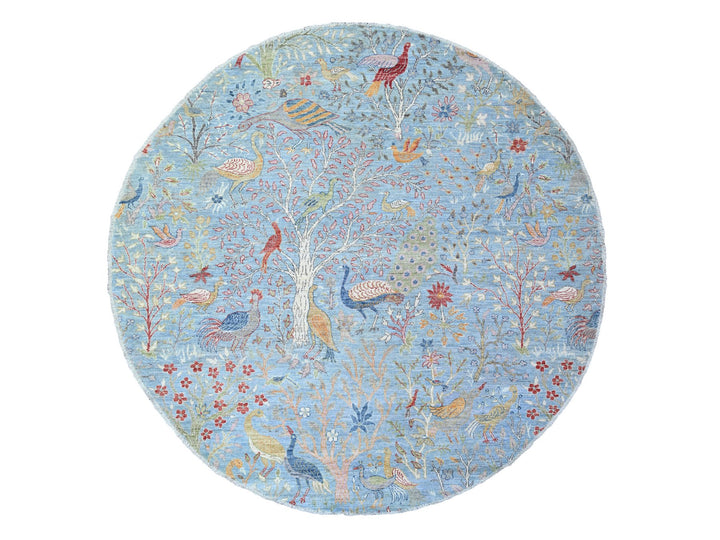 8'0" x 8'3" New Hand Knotted Blue Wool Round Oriental Rug - MOA10273324