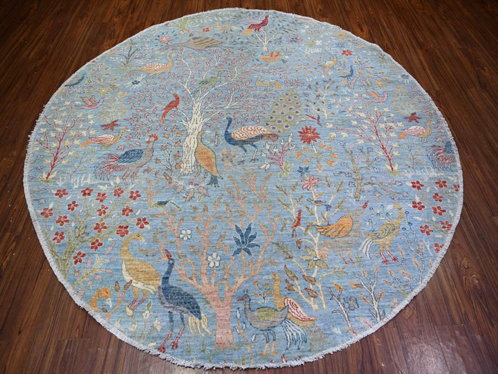 8'0" x 8'3" New Hand Knotted Blue Wool Round Oriental Rug - MOA10273324