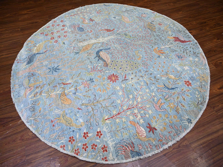 8'0" x 8'3" New Hand Knotted Blue Wool Round Oriental Rug - MOA10273324