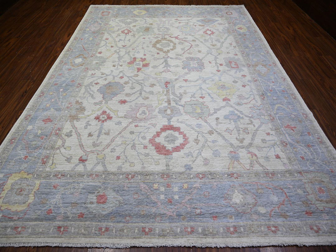 8'10" x 11'8" New Hand Knotted Ivory Wool Rectangle Oriental Rug - MOA10273360
