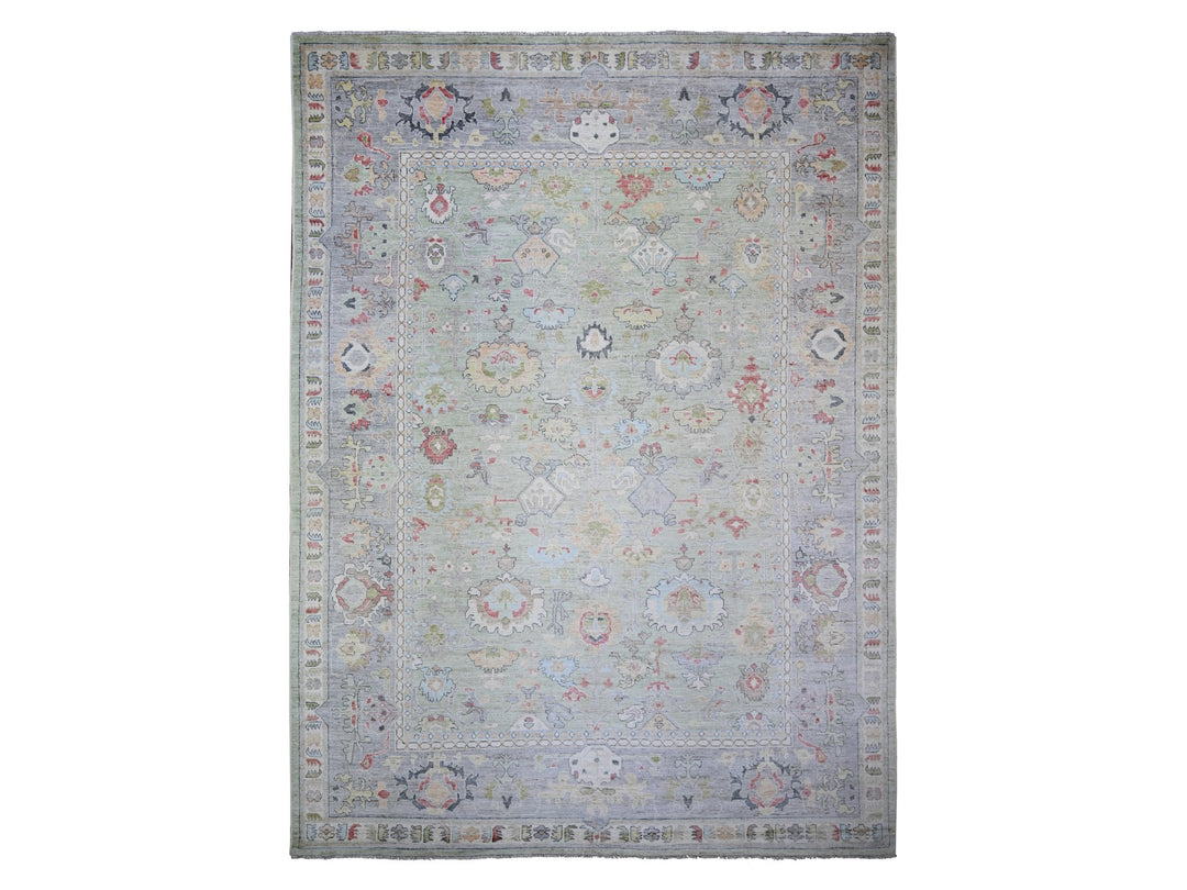 11'6" x 15'7" New Hand Knotted Green Wool Rectangle Oriental Rug - MOA10273383