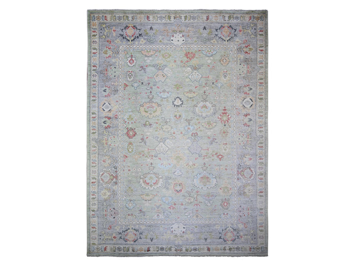 11'6" x 15'7" New Hand Knotted Green Wool Rectangle Oriental Rug - MOA10273383