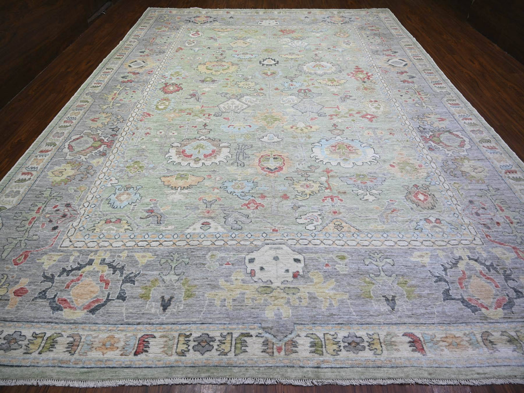 11'6" x 15'7" New Hand Knotted Green Wool Rectangle Oriental Rug - MOA10273383