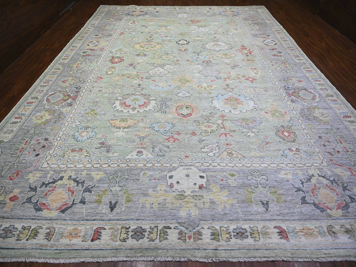 11'6" x 15'7" New Hand Knotted Green Wool Rectangle Oriental Rug - MOA10273383