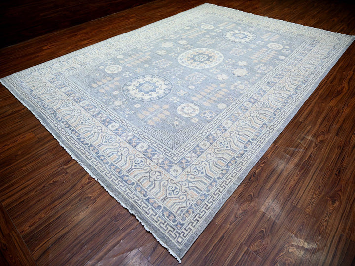 10'0" x 14'1" New Hand Knotted Grey Wool Rectangle Oriental Rug - MOA10273397