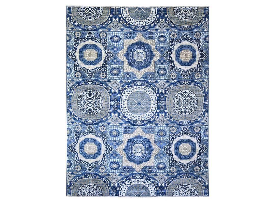 8'10" x 11'8" New Hand Knotted Blue Wool Rectangle Oriental Rug - MOA10273402