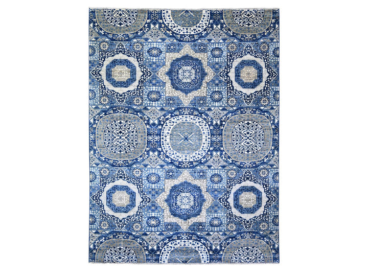 8'10" x 11'8" New Hand Knotted Blue Wool Rectangle Oriental Rug - MOA10273402