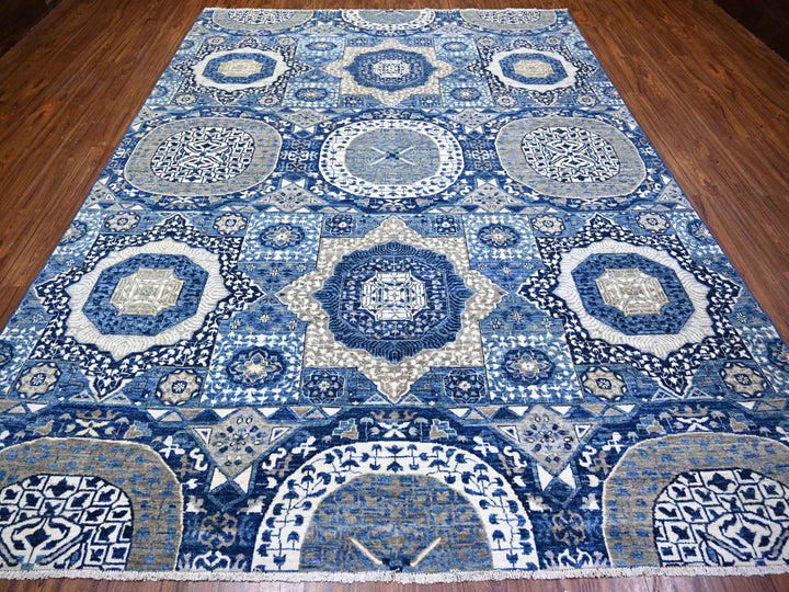 8'10" x 11'8" New Hand Knotted Blue Wool Rectangle Oriental Rug - MOA10273402