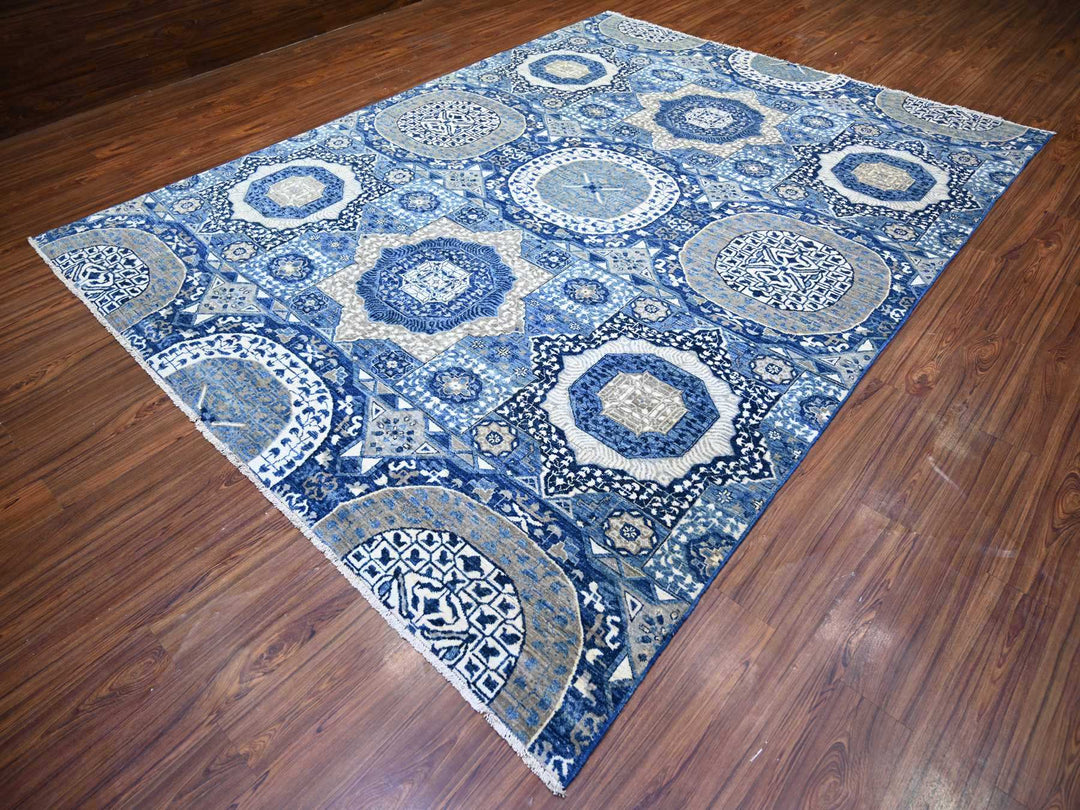 8'10" x 11'8" New Hand Knotted Blue Wool Rectangle Oriental Rug - MOA10273402