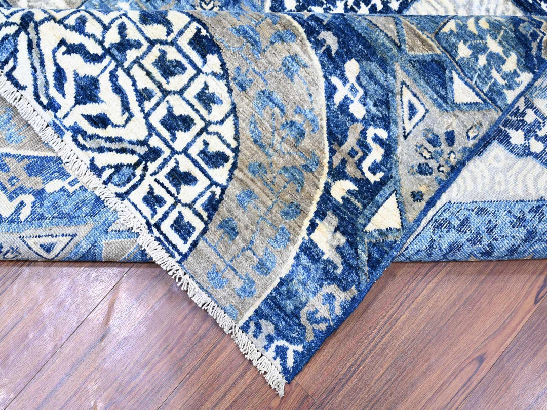 8'10" x 11'8" New Hand Knotted Blue Wool Rectangle Oriental Rug - MOA10273402