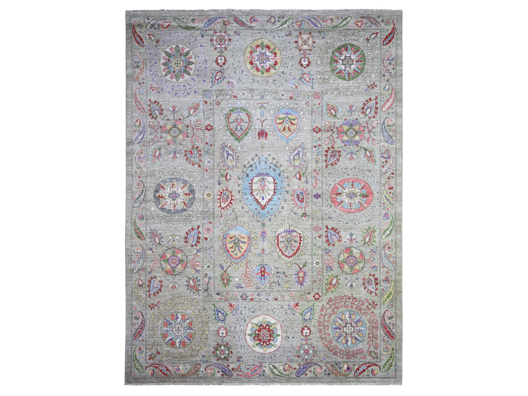9'0" x 12'2" New Hand Knotted Beige Wool Rectangle Oriental Rug - MOA10273403