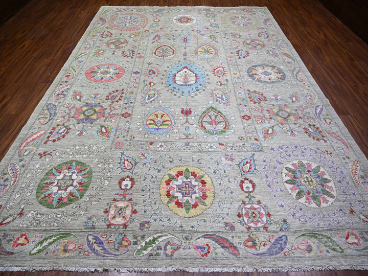 9'0" x 12'2" New Hand Knotted Beige Wool Rectangle Oriental Rug - MOA10273403