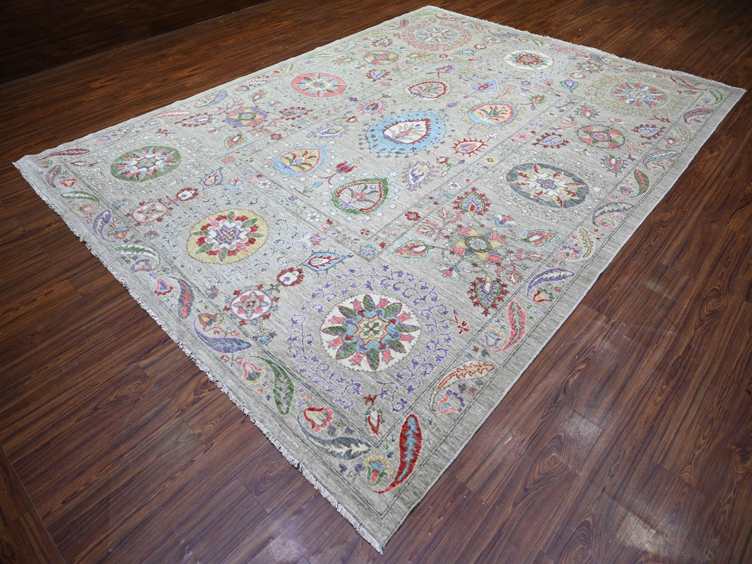 9'0" x 12'2" New Hand Knotted Beige Wool Rectangle Oriental Rug - MOA10273403