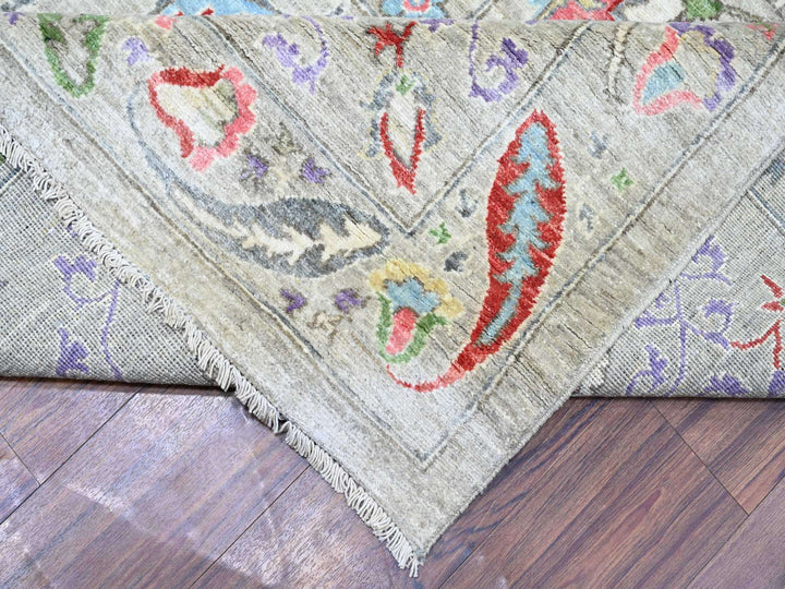 9'0" x 12'2" New Hand Knotted Beige Wool Rectangle Oriental Rug - MOA10273403