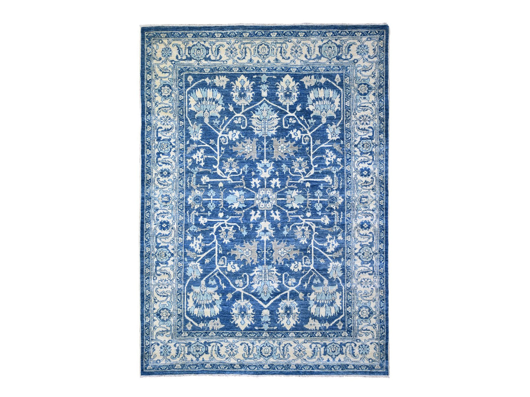 6'1" x 8'6" New Hand Knotted Blue Wool Rectangle Oriental Rug - MOA10273404