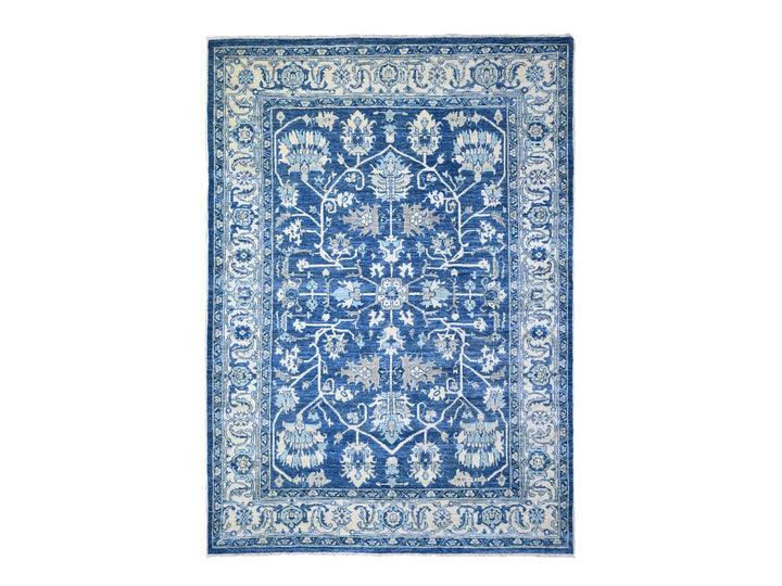 6'1" x 8'6" New Hand Knotted Blue Wool Rectangle Oriental Rug - MOA10273404