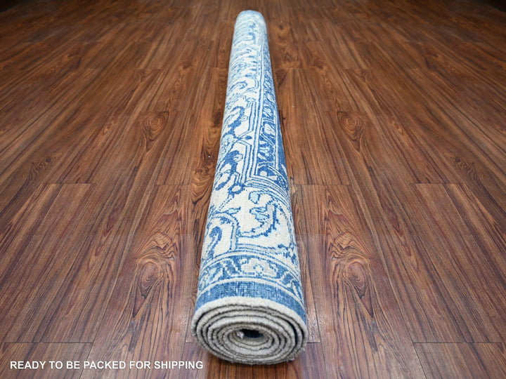 6'1" x 8'6" New Hand Knotted Blue Wool Rectangle Oriental Rug - MOA10273404