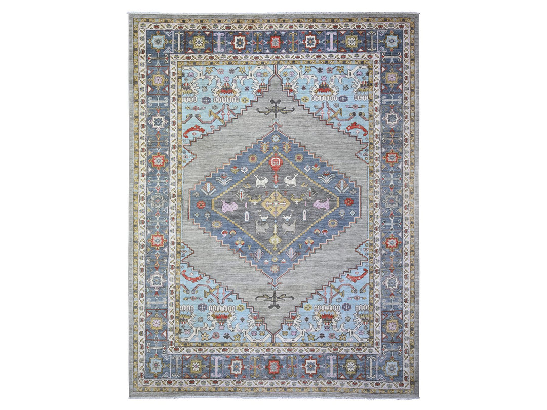 8'8" x 11'7" New Hand Knotted Grey Wool Rectangle Oriental Rug - MOA10273406