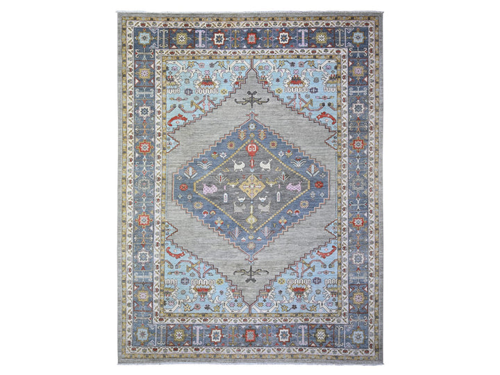 8'8" x 11'7" New Hand Knotted Grey Wool Rectangle Oriental Rug - MOA10273406