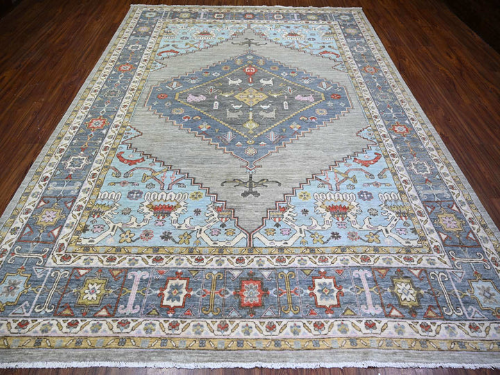 8'8" x 11'7" New Hand Knotted Grey Wool Rectangle Oriental Rug - MOA10273406