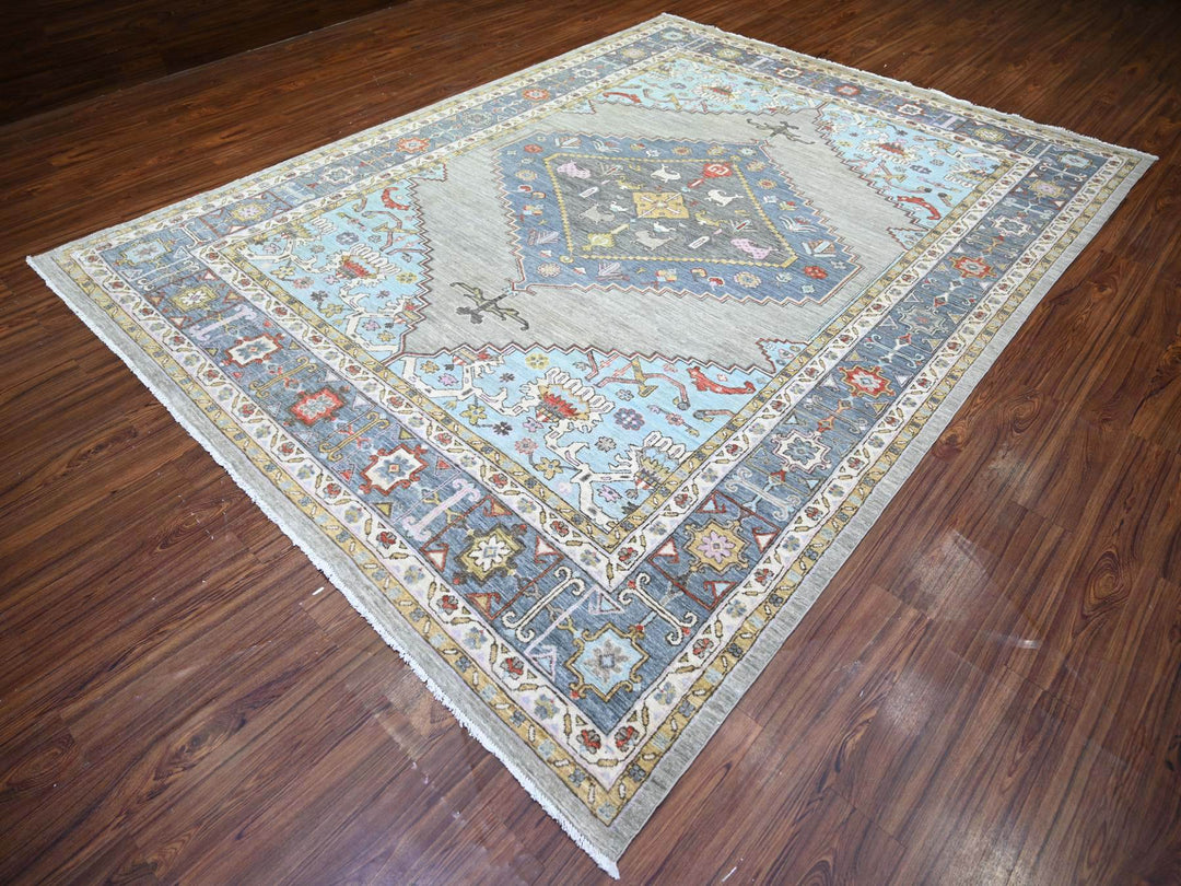 8'8" x 11'7" New Hand Knotted Grey Wool Rectangle Oriental Rug - MOA10273406