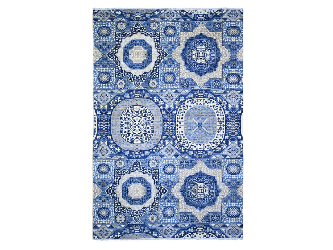 5'7" x 9'2" New Hand Knotted Blue Wool Rectangle Oriental Rug - MOA10273407