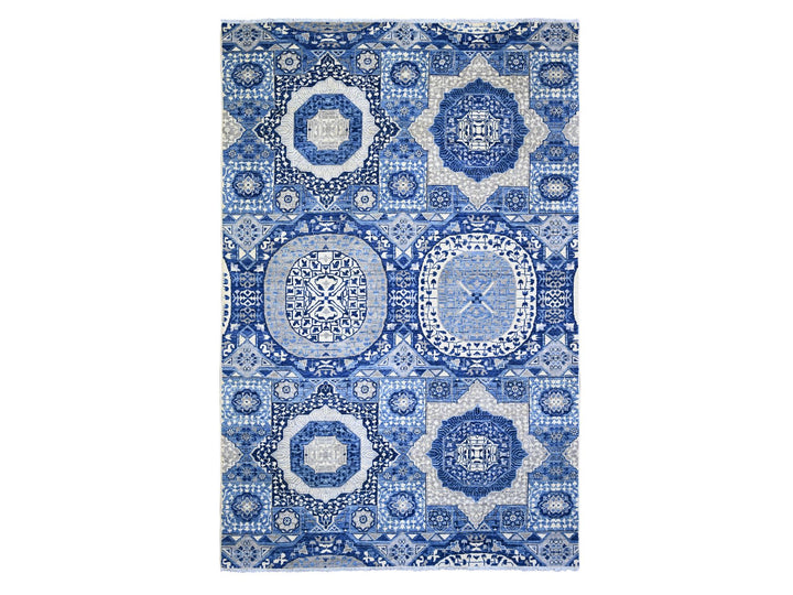 5'7" x 9'2" New Hand Knotted Blue Wool Rectangle Oriental Rug - MOA10273407