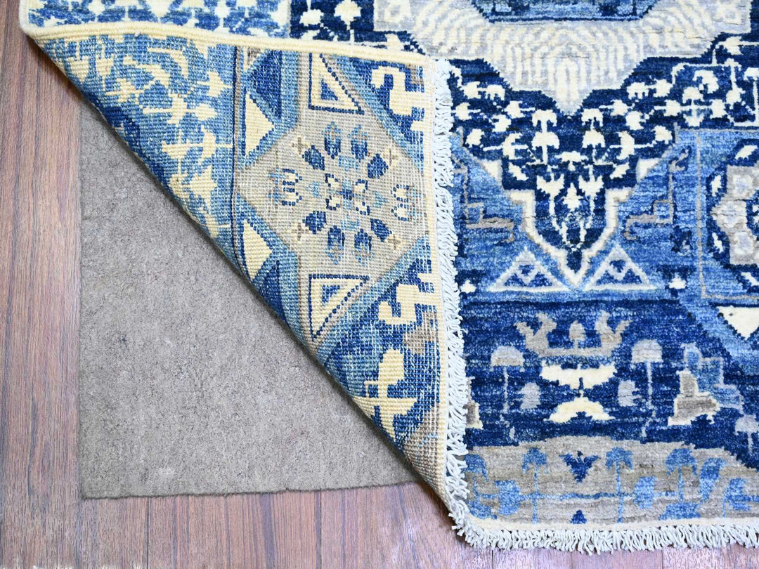 5'7" x 9'2" New Hand Knotted Blue Wool Rectangle Oriental Rug - MOA10273407