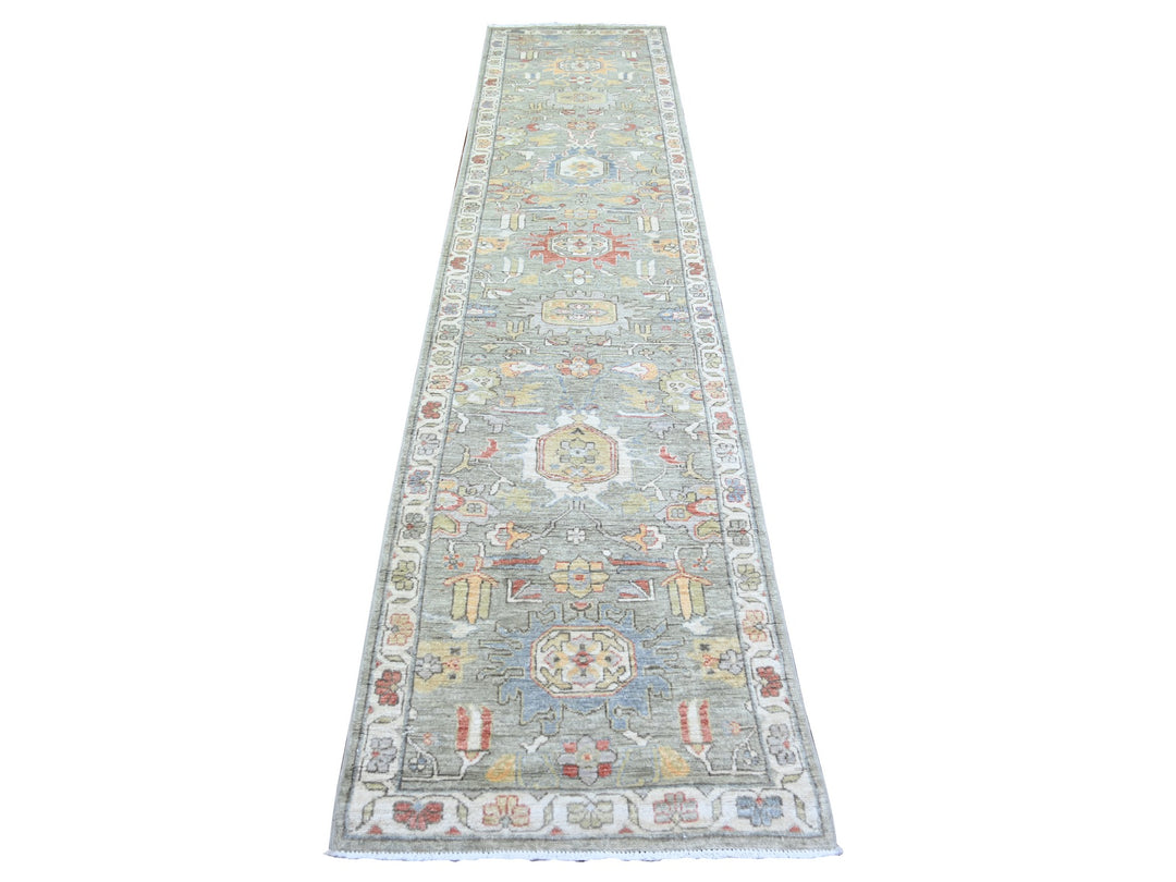 2'7" x 11'9" New Hand Knotted Grey Wool Runner Oriental Rug - MOA10273411