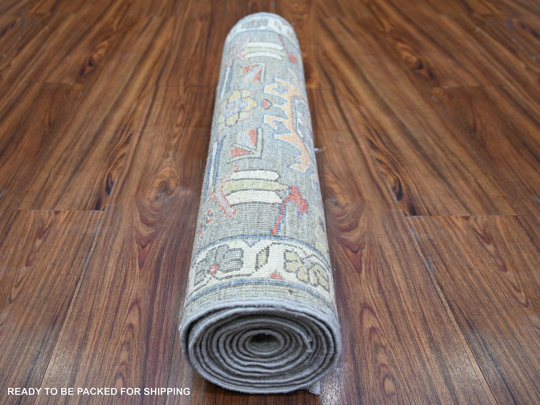 2'7" x 11'9" New Hand Knotted Grey Wool Runner Oriental Rug - MOA10273411