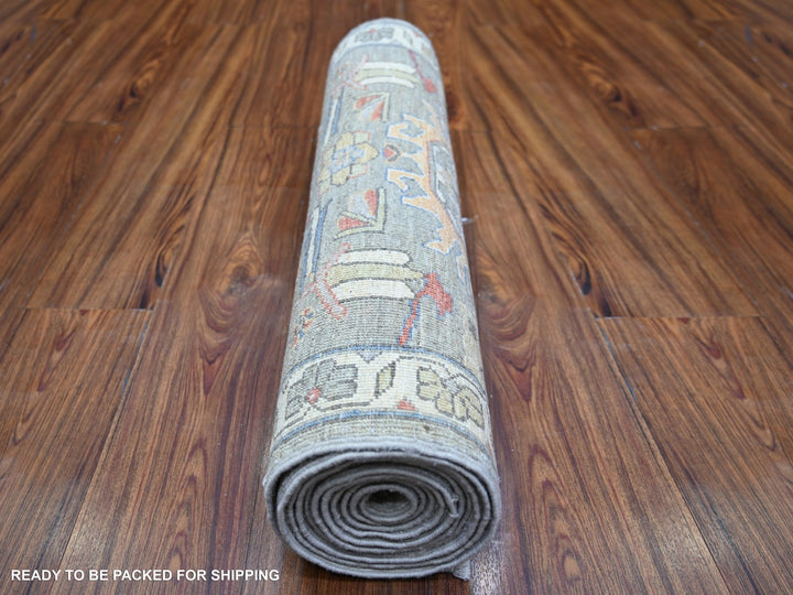 2'7" x 11'9" New Hand Knotted Grey Wool Runner Oriental Rug - MOA10273411